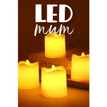 4 Adet Mat Beyaz Mini LED Mum Seti Pilli Dumansız Alevli Ledli Dekoratif Yapay Mum Dekor