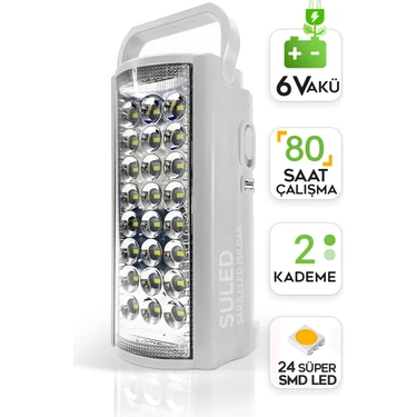 Suled   Kamp Lambası 6V Akülü 80 Saat - 3 gün Aydınlatma 24 Smd LED Işıldak Lamba 220V