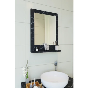 Safir Mermer Desen Banyo Dolabı 45X60 cm Sunta Malzemeden Yapılmış Raflı