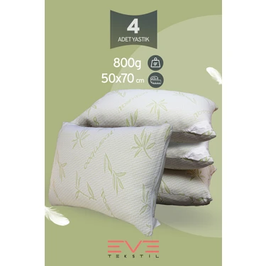 4 Adet Bamboo Serisi Kılıflı Fermuarlı Yıkanabilir Antialerjik Silikon Elyaf Yastık 50x70cm 800