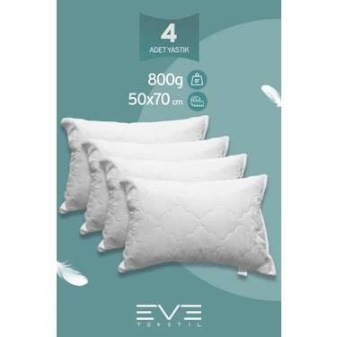 Eve Tekstil 4 Adet Diamant Plus Kılıflı Fermuarlı Yıkanabilir Antialerjik Silikon Elyaf YASTIK 50 x