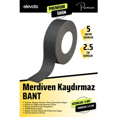 Elevats Premium 2.5 cm Genişlikte Kaymaz Doku 5 Mt. Merdiven Kaydırmaz Bant Zemin Kaydırmaz