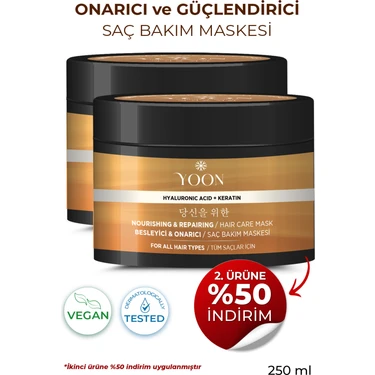 Yoon 2'li Saç Bakım Maskesi 360° Yoğun Onarıcı Hyaluronic Asit ve Keratinli Saç Maskesi 2 Adet x