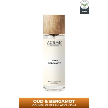 Auran Oud & Bergamot Cam Şişe 80 Derece Kolonya Premium Eau De Cologne