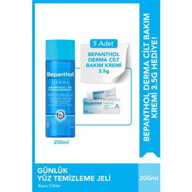 Bepanthol Derma Yüz Temizleme Jeli 200 ml + 5 Adet Cilt Bakım Kremi 3.5