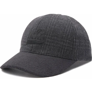 Logan Siyah Baseball Cap Ekoseli Kaşe Nakışlı ve Metal Tokalı Standard Fit Unisex