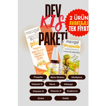 Propolis ve Vitamin C Içeren Boğaz Spreyi ve Efervesan Tablet Beta Glukan Kış Paketi