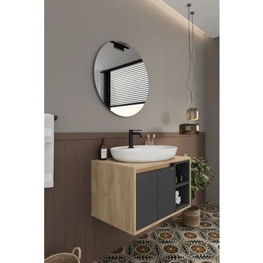 Balneom Banyo Gül 80 cm Demonte Banyo Dolabı Ayna