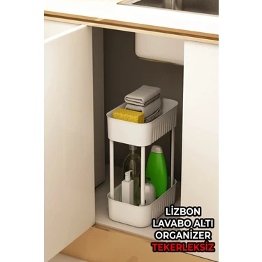 Vigentino Lizbon Çok Amaçlı 2 Katlı Banyo Organizer Düzenleyici Dolap Içi Tezgah Altı Tekerleksiz