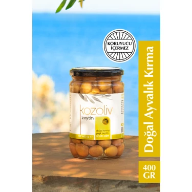 Doğal Ayvalık Çeşidi Kırma Yeşil Zeytin 400 gr Cam