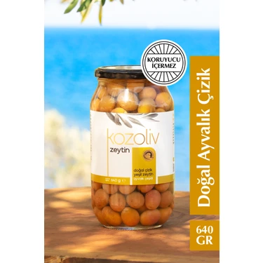 Kozoliv Doğal Ayvalık Çeşidi Çizik Yeşil Zeytin 640 gr Cam