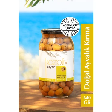 Doğal Ayvalık Çeşidi Kırma Yeşil Zeytin 640 gr Cam