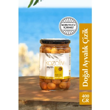 Doğal Ayvalık Çeşidi Çizik Yeşil Zeytin 400 gr Cam