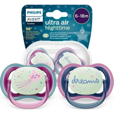 Philips Avent Ultra Air Gece Emziği 6-18 Ay, 2'li Paket, Kız