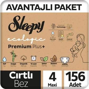 Sleepy Ecologic Premium Plus Avantajlı Paket Bebek Bezi 4 Numara Maxi 156