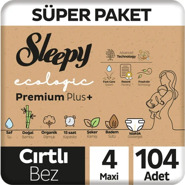 Sleepy Ecologic Premium Plus Süper Paket Bebek Bezi 4 Numara Maxi 104