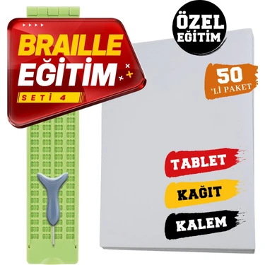 Braille Eğitim Seti 4 (50'li) (4 Satırlı Braille Tablet, Braille Kalem, 50'li Braille Yazı