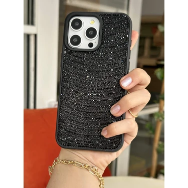 Paladyum Case iPhone 15 Promax Uyumlu Siyah Pırlanta Taşlı