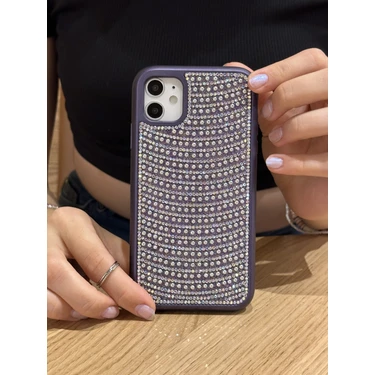 Paladyum Case iPhone 11 Uyumlu Mor Pırlanta Taşlı
