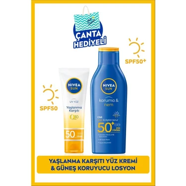 NIVEA SUN Hafif Dokulu Güneş Yüz Kremi 40ml ve Koruyucu Bronzlaştırıcı Güneş Spreyi 200ml, SPF50,