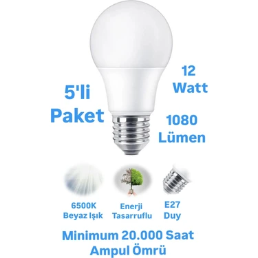 Repplam ERKLED 12W Beyaz Işık LED Ampul 1080 Lümen E27 Duylu LED