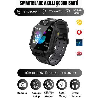 Smartblade Q19 Lbs Konumlu Akıllı Çocuk Takip Saati Sim Kartlı Arama, Kameralı, Gizli Dinleme