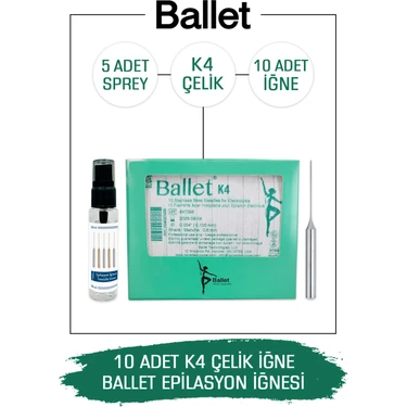 Ballet 10 Adet K4 Gümüş Epilasyon Iğnesi 10'lu K4 Çelik