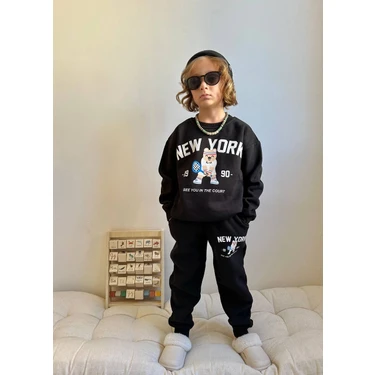 Sacro Kids New York Baskılı Eşofman-Sweatshirt 3 Iplik Şardonlu Kışlık Erkek Çocuk