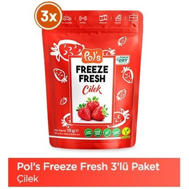 Pol's Freeze Fresh Çilek 15 g x 3 adet Dondurularak Kurutulmuş