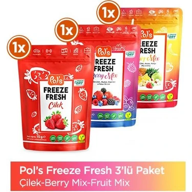 Pol's Freeze Fresh Berry Mix 16 g, Fruit Mix 20 g, Çilek 15