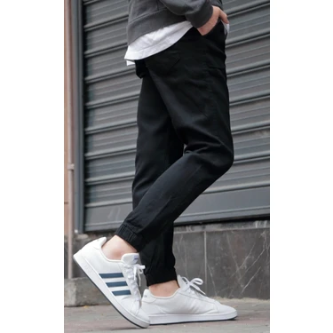 Greenpoll Erkek Siyah Jogger Kot Pantolon - Lastikli Bel ve Paça, Yıkamalı