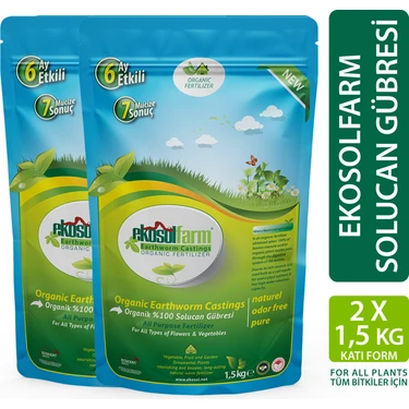 EkosolFarm %100 Solucan Gübresi 3 Kg (2x1,5 Kg) – Sebze, Çiçek, Saksı ve Bahçe
