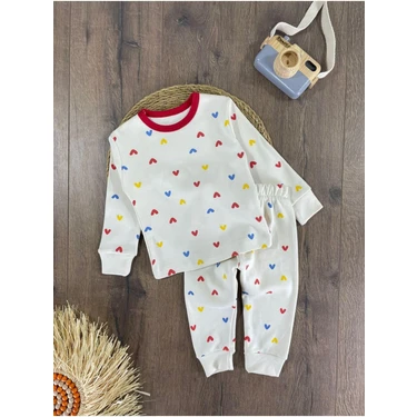 Kalp Baskılı %100 Organik Pamuk Kız Bebek Pijama