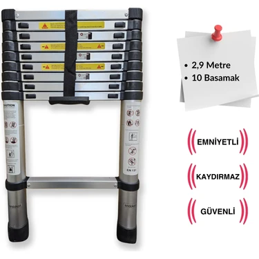 Endokon 290 cm. - 10 Basamaklı Teleskobik / Teleskopik Alüminyum Merdiven - Uzayan