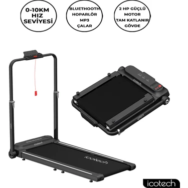 Icotech T10 Pro Koşu Bandı 2 HP Motor 0-10 Km/s Hız Bluetooth ve MP3 Destekli Katlanabilir