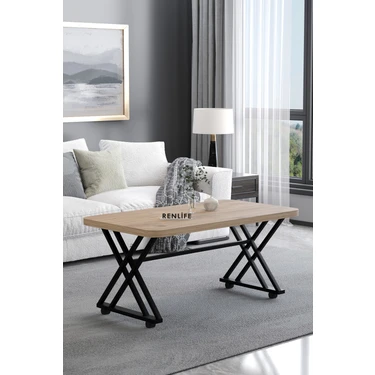 Renlife Tekerlekli  Orta Sehpa Yemek Masası Balkon Masası Mutfak Masası 60 x 100 Metal Ayaklı