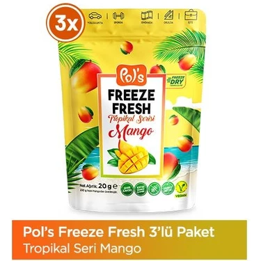 Pol's Freeze Fresh Mango 20 gr X3 Adet Freeze Dry Dondurularak Kurutulmuş