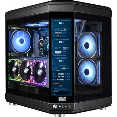 Dragos North Evo Vision LCD Ekran 7x ARGB Fan Type C ATX Mid Tower Panoramik Temperli Cam Gaming