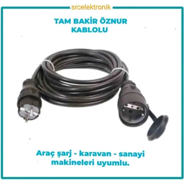 Öznur Kablo Uzatma (1-20 Metre Arası )3x2.5 % Yüz Tam Bakır Seyyar  Kablo (Arac Şarjı -Karavan ve