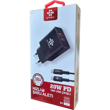 38W Pd + USB + C-C Kablo Şarj Aleti Arbaks