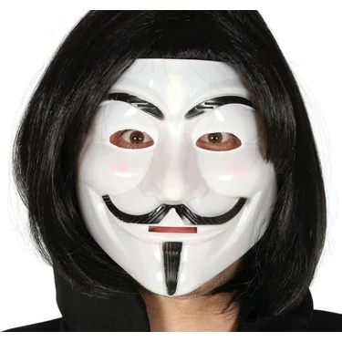 Onixe Siyah Renk Takma Kısa Saç ve V For Vendetta Maskesi Anonymous