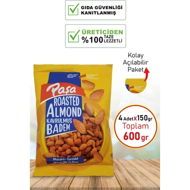 Paşa Kuruyemiş Kavrulmuş Badem 150 gr x 4 Adet (TOPLAM 600