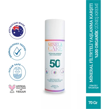 Minela Care Antiaging Organik Mineral Filtreli Yüz Güneş Kremi Spf 50 70 gr