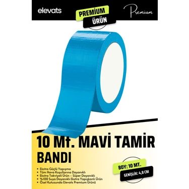 Elevats Premium 10M x 4.8cm Mavi Çok Amaçlı Tamir Bandı - Gri Tamir