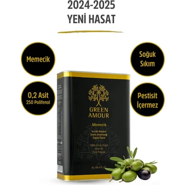 Green Amour Yeni hasat,  Memecik, Soğuk Sıkım, 0,2 Asit, 251 Polifenol, Pestisit İçermeyen, Naturel