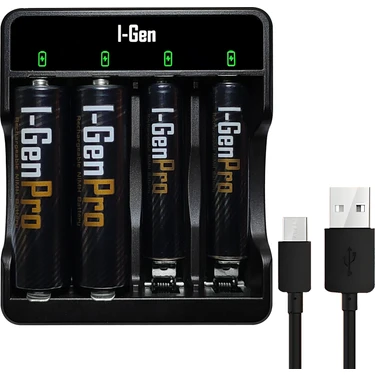 I-Gen Batteries G421 Pro 4'lü Pil Şarj Aleti + 4'lü Pil ( 2 x Aa 2950 Mah Kalem Pil + 2 x Aaa 1100