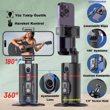 Ucuzcu Market Yüz Takip Eden Uzaktan Kumandalı Otomatik Tripod (360 Derece Dönme - Vücut Hareket