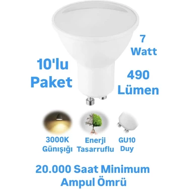 Repplam ERKLED 7W GU10 LED Ampul Günışığı 490 Lümen Spot Ampul 220