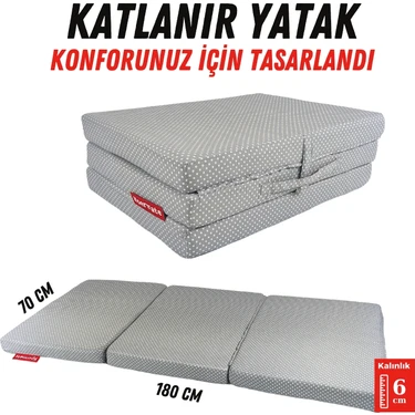 Xpermate Katlanır Yatak Yer Yatağı  Katlanır Sünger Yatak Misafir Yatağı 70X180X6 Gri