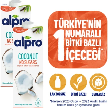 Alpro Şekersiz Hindistan Cevizi Sütü 2 x 1 lt Laktozsuz Bitkisel Vegan